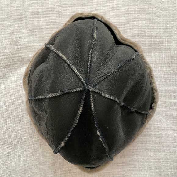 Shearling Black Leather Unisex O/S Hat NEW main image 5